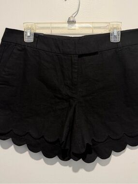 J by J Crew Linen Cotton Scalloped Hem 4" L2142 Black Womens Shorts sz 14